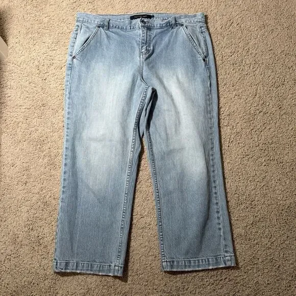 Calvin Klein Women's Light Wash Capri Wide Jeans High Rise Stretch Denim Y2K 14 - Picture 2 of 11